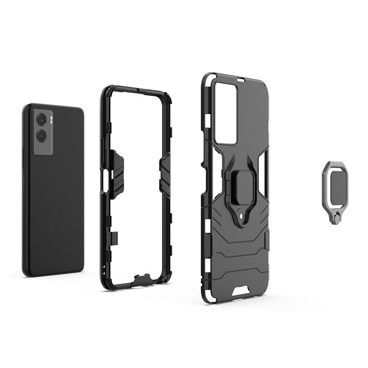 Soft TPU + Hard PC Case for vivo Y55s 5G, Ring Holder Kickstand Anti-fall Mobile Phone Case Cover - Black