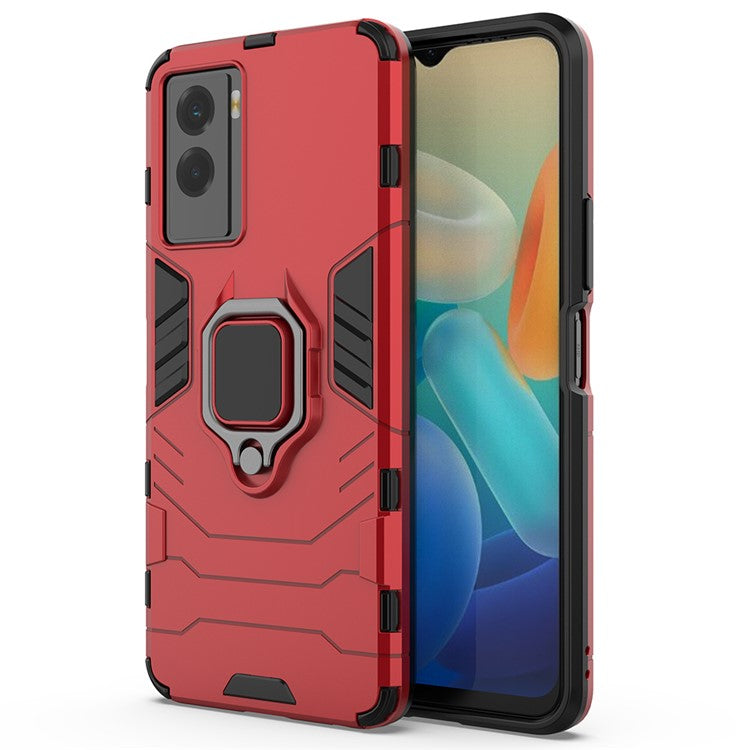 Soft TPU + Hard PC Case for vivo Y55s 5G, Ring Holder Kickstand Anti-fall Mobile Phone Case Cover - Red