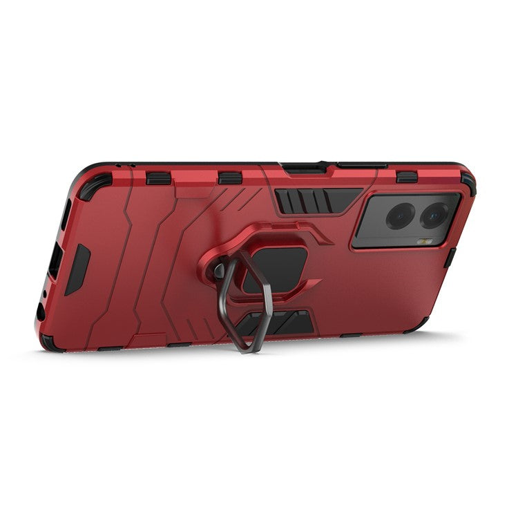 Soft TPU + Hard PC Case for vivo Y55s 5G, Ring Holder Kickstand Anti-fall Mobile Phone Case Cover - Red