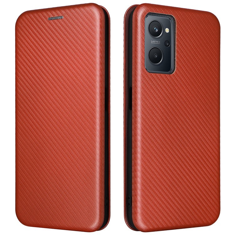 For Realme 9i/Oppo A36 4G/A76 4G Carbon Fiber Texture PU Leather Phone Case Card Slot Stand Cover Shell - Orange