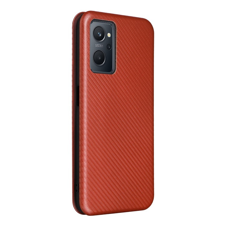 For Realme 9i/Oppo A36 4G/A76 4G Carbon Fiber Texture PU Leather Phone Case Card Slot Stand Cover Shell - Orange