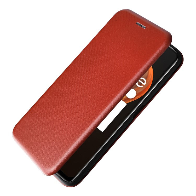 For Realme 9i/Oppo A36 4G/A76 4G Carbon Fiber Texture PU Leather Phone Case Card Slot Stand Cover Shell - Orange