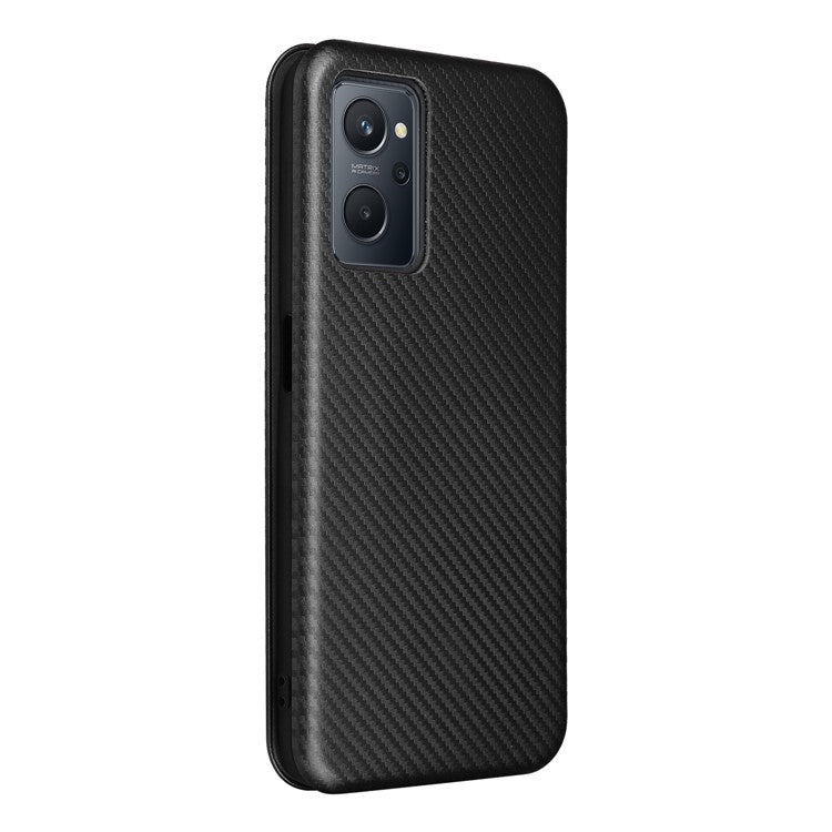 For Realme 9i/Oppo A36 4G/A76 4G Carbon Fiber Texture PU Leather Phone Case Card Slot Stand Cover Shell - Black