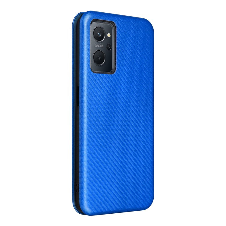 For Realme 9i/Oppo A36 4G/A76 4G Carbon Fiber Texture PU Leather Phone Case Card Slot Stand Cover Shell - Blue