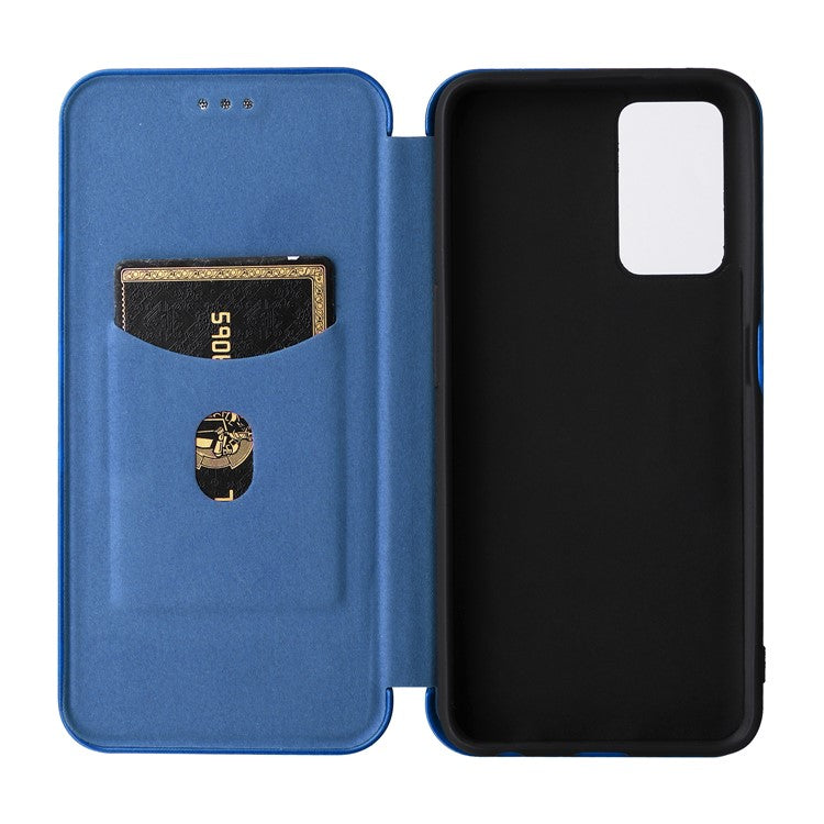 For Realme 9i/Oppo A36 4G/A76 4G Carbon Fiber Texture PU Leather Phone Case Card Slot Stand Cover Shell - Blue