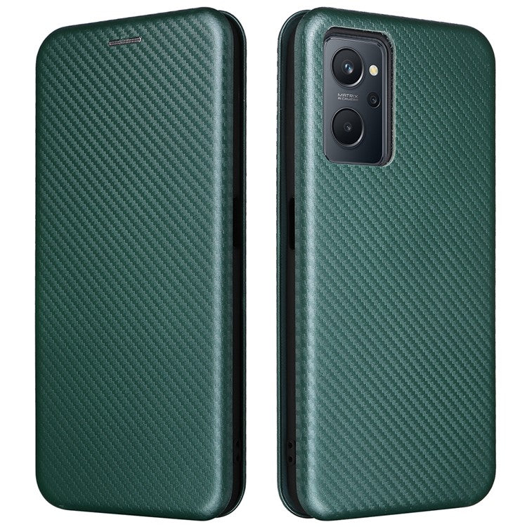 For Realme 9i/Oppo A36 4G/A76 4G Carbon Fiber Texture PU Leather Phone Case Card Slot Stand Cover Shell - Green