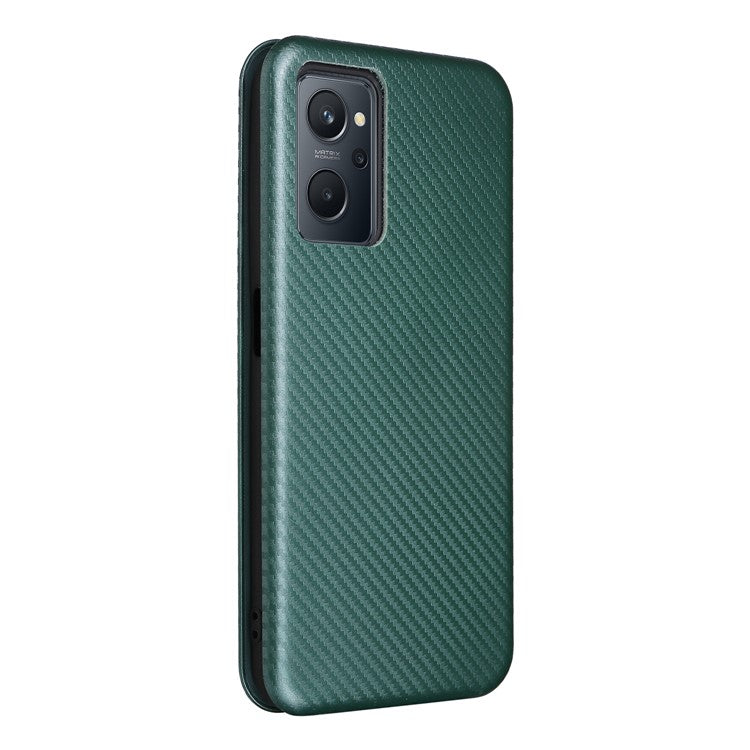 For Realme 9i/Oppo A36 4G/A76 4G Carbon Fiber Texture PU Leather Phone Case Card Slot Stand Cover Shell - Green