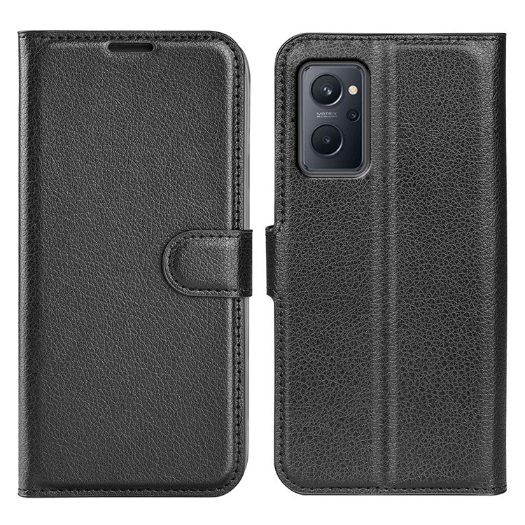 For Realme 9i/Oppo A36 4G/A76 4G Litchi Texture PU Leather Flip Cover Stand Wallet Magnetic Closure Folio Book Phone Case - Black