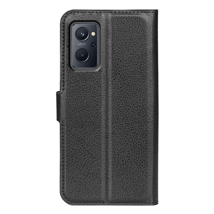 For Realme 9i/Oppo A36 4G/A76 4G Litchi Texture PU Leather Flip Cover Stand Wallet Magnetic Closure Folio Book Phone Case - Black