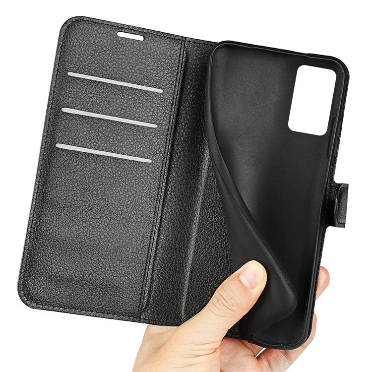 For Realme 9i/Oppo A36 4G/A76 4G Litchi Texture PU Leather Flip Cover Stand Wallet Magnetic Closure Folio Book Phone Case - Black