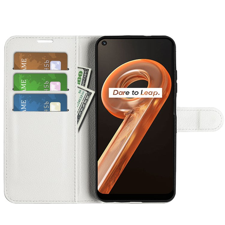 For Realme 9i/Oppo A36 4G/A76 4G Litchi Texture PU Leather Flip Cover Stand Wallet Magnetic Closure Folio Book Phone Case - White