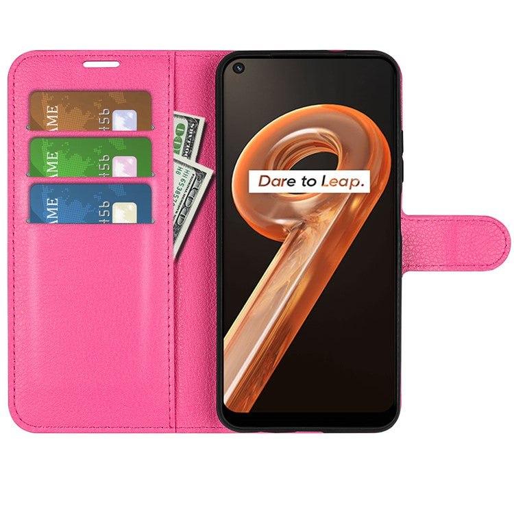 For Realme 9i/Oppo A36 4G/A76 4G Litchi Texture PU Leather Flip Cover Stand Wallet Magnetic Closure Folio Book Phone Case - Rose