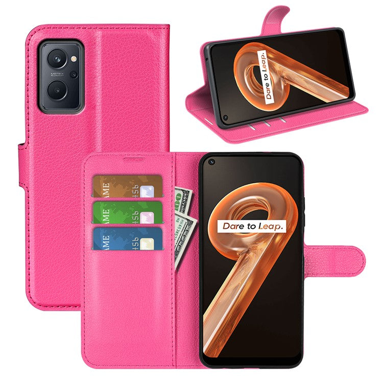 For Realme 9i/Oppo A36 4G/A76 4G Litchi Texture PU Leather Flip Cover Stand Wallet Magnetic Closure Folio Book Phone Case - Rose