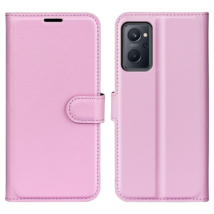 For Realme 9i/Oppo A36 4G/A76 4G Litchi Texture PU Leather Flip Cover Stand Wallet Magnetic Closure Folio Book Phone Case - Pink