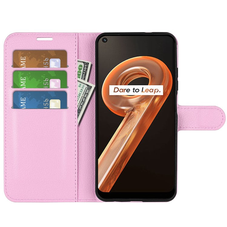 For Realme 9i/Oppo A36 4G/A76 4G Litchi Texture PU Leather Flip Cover Stand Wallet Magnetic Closure Folio Book Phone Case - Pink