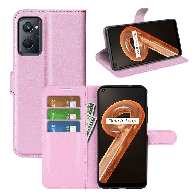 For Realme 9i/Oppo A36 4G/A76 4G Litchi Texture PU Leather Flip Cover Stand Wallet Magnetic Closure Folio Book Phone Case - Pink