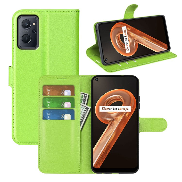 For Realme 9i/Oppo A36 4G/A76 4G Litchi Texture PU Leather Flip Cover Stand Wallet Magnetic Closure Folio Book Phone Case - Green