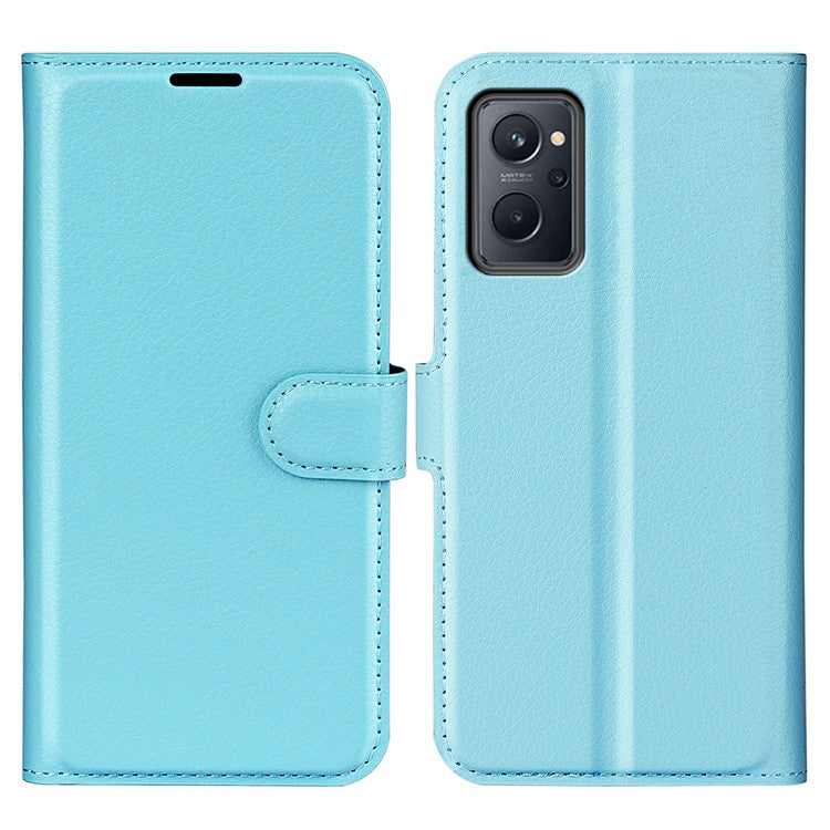 For Realme 9i/Oppo A36 4G/A76 4G Litchi Texture PU Leather Flip Cover Stand Wallet Magnetic Closure Folio Book Phone Case - Blue