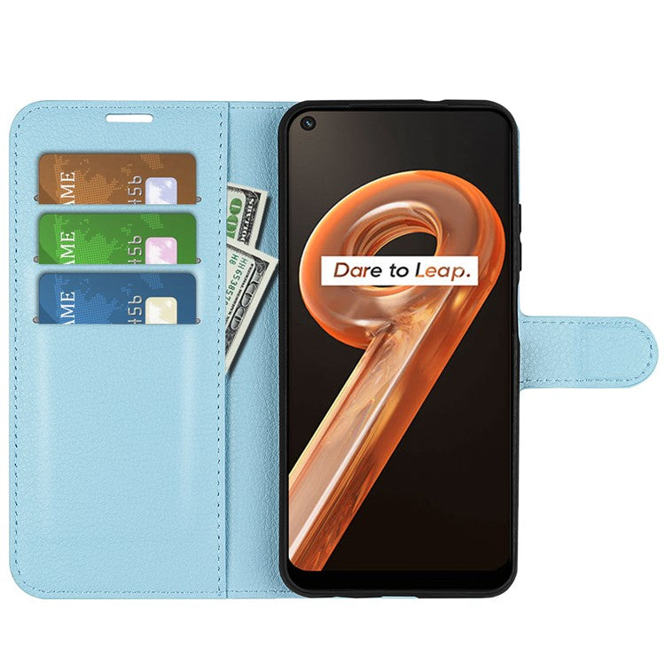 For Realme 9i/Oppo A36 4G/A76 4G Litchi Texture PU Leather Flip Cover Stand Wallet Magnetic Closure Folio Book Phone Case - Blue