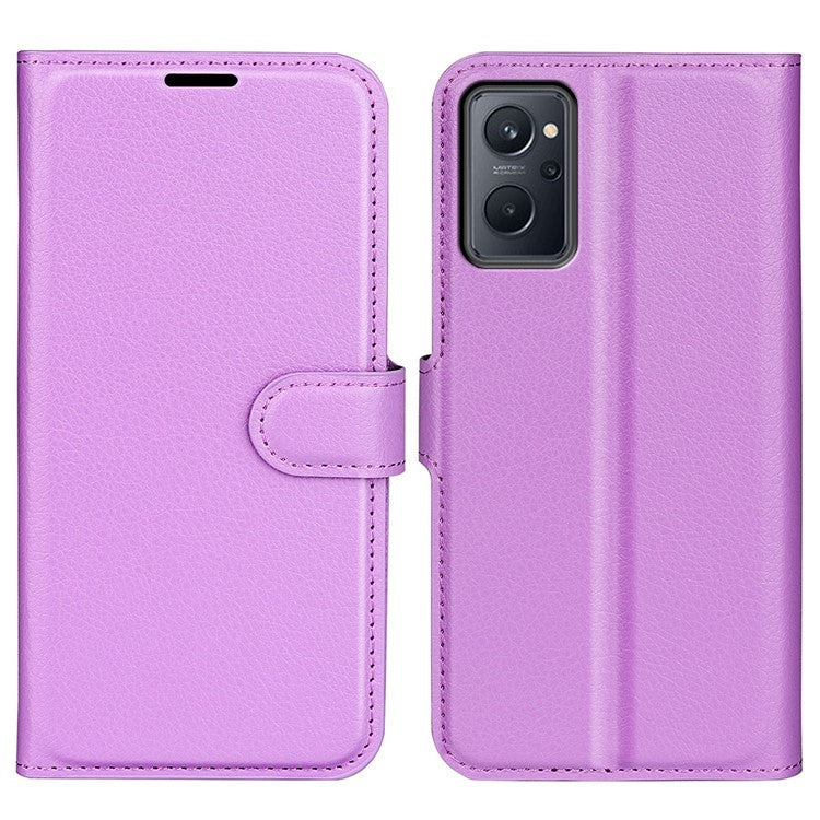 For Realme 9i/Oppo A36 4G/A76 4G Litchi Texture PU Leather Flip Cover Stand Wallet Magnetic Closure Folio Book Phone Case - Purple