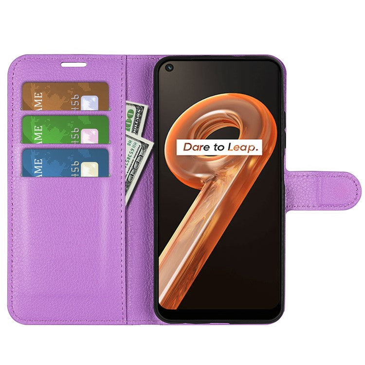 For Realme 9i/Oppo A36 4G/A76 4G Litchi Texture PU Leather Flip Cover Stand Wallet Magnetic Closure Folio Book Phone Case - Purple