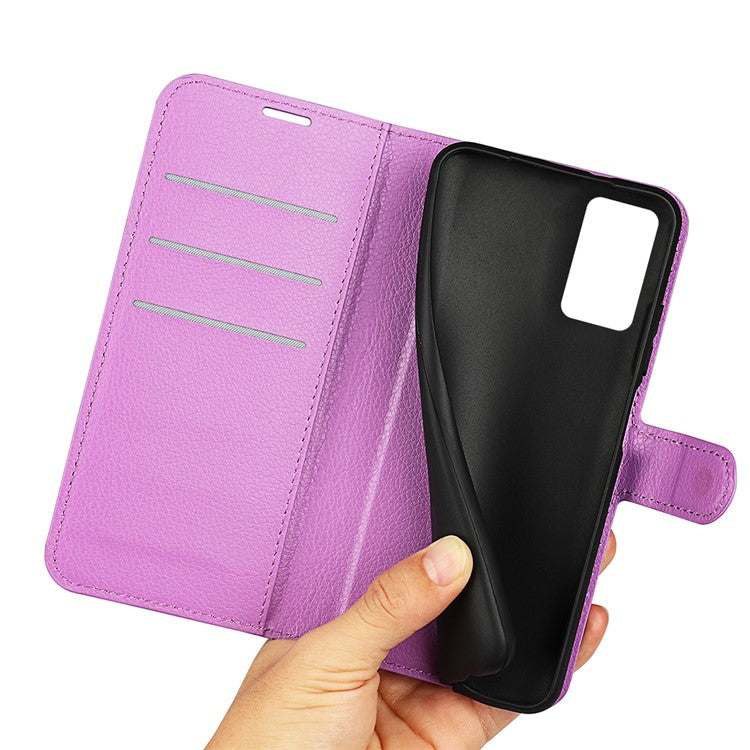 For Realme 9i/Oppo A36 4G/A76 4G Litchi Texture PU Leather Flip Cover Stand Wallet Magnetic Closure Folio Book Phone Case - Purple