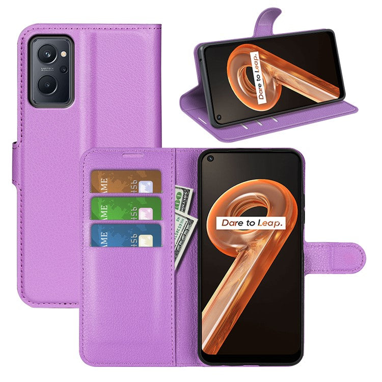 For Realme 9i/Oppo A36 4G/A76 4G Litchi Texture PU Leather Flip Cover Stand Wallet Magnetic Closure Folio Book Phone Case - Purple