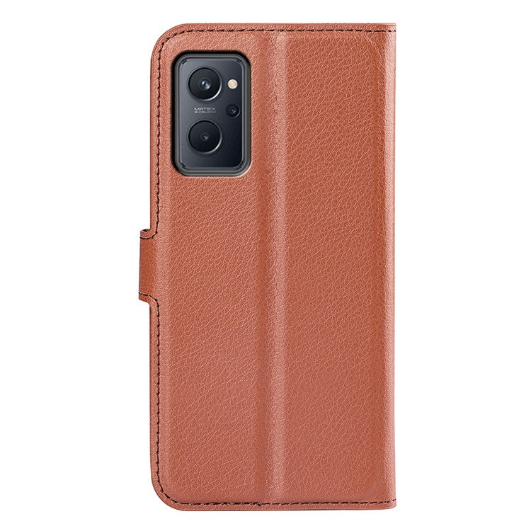 For Realme 9i/Oppo A36 4G/A76 4G Litchi Texture PU Leather Flip Cover Stand Wallet Magnetic Closure Folio Book Phone Case - Brown