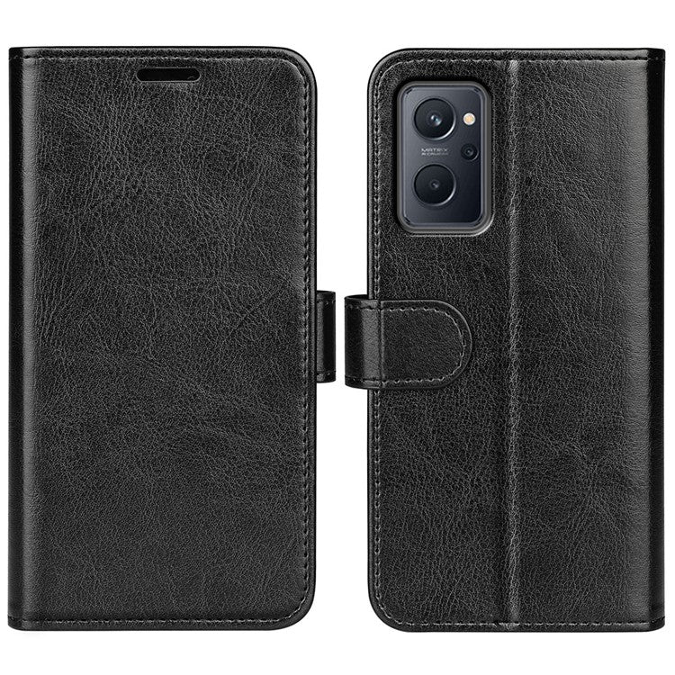 For Realme 9i/Oppo A36 4G/A76 4G Crazy Horse Texture Folio Flip Wallet Case PU Leather Stand Full Protection Phone Cover - Black