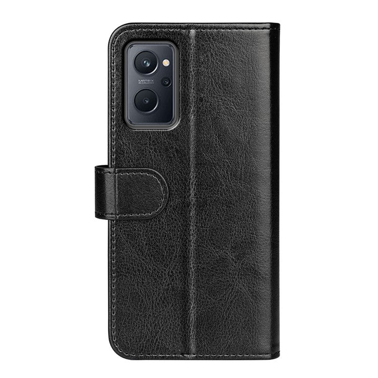 For Realme 9i/Oppo A36 4G/A76 4G Crazy Horse Texture Folio Flip Wallet Case PU Leather Stand Full Protection Phone Cover - Black