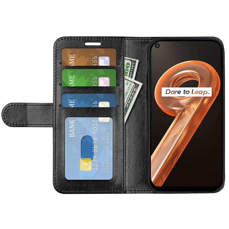 For Realme 9i/Oppo A36 4G/A76 4G Crazy Horse Texture Folio Flip Wallet Case PU Leather Stand Full Protection Phone Cover - Black