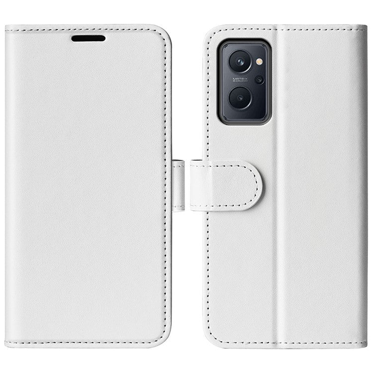 For Realme 9i/Oppo A36 4G/A76 4G Crazy Horse Texture Folio Flip Wallet Case PU Leather Stand Full Protection Phone Cover - White