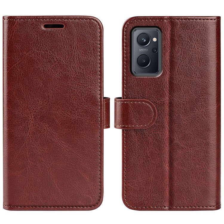 For Realme 9i/Oppo A36 4G/A76 4G Crazy Horse Texture Folio Flip Wallet Case PU Leather Stand Full Protection Phone Cover - Brown