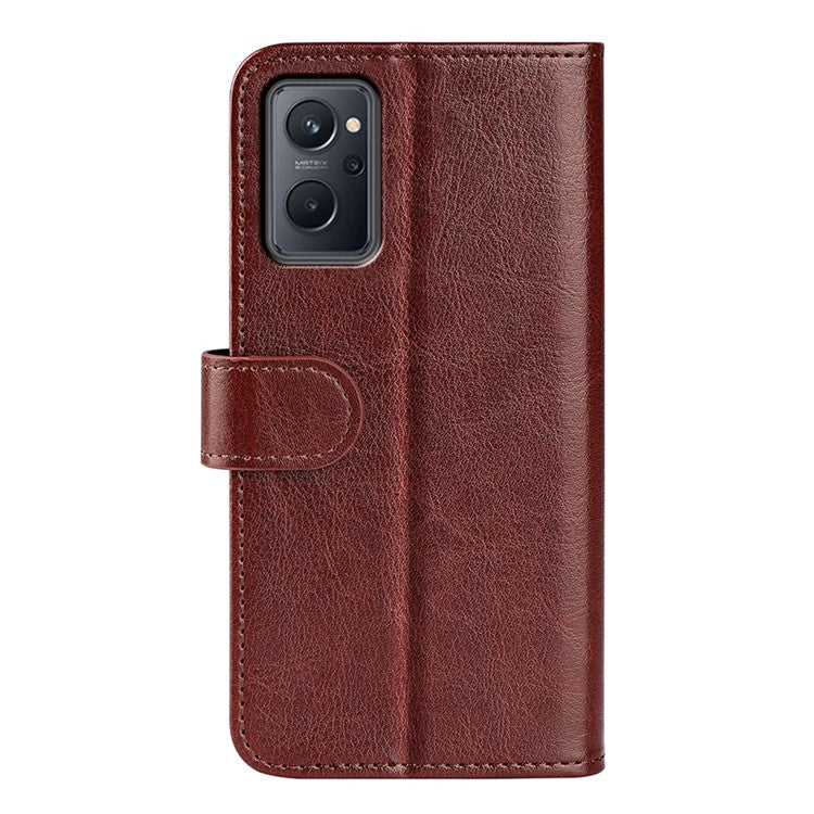 For Realme 9i/Oppo A36 4G/A76 4G Crazy Horse Texture Folio Flip Wallet Case PU Leather Stand Full Protection Phone Cover - Brown