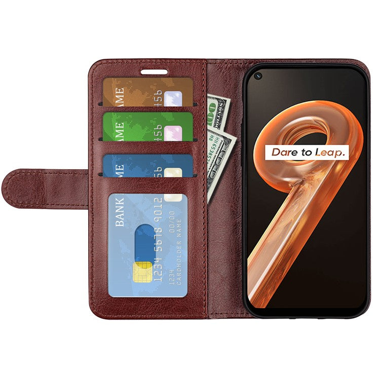 For Realme 9i/Oppo A36 4G/A76 4G Crazy Horse Texture Folio Flip Wallet Case PU Leather Stand Full Protection Phone Cover - Brown