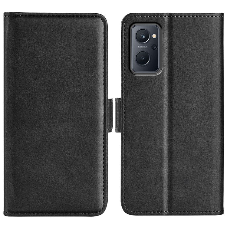 For Realme 9i/Oppo A36 4G/A76 4G Textured PU Leather Magnetic Case Full Body Protective Flip Wallet Phone Cover with Stand Feature - Black