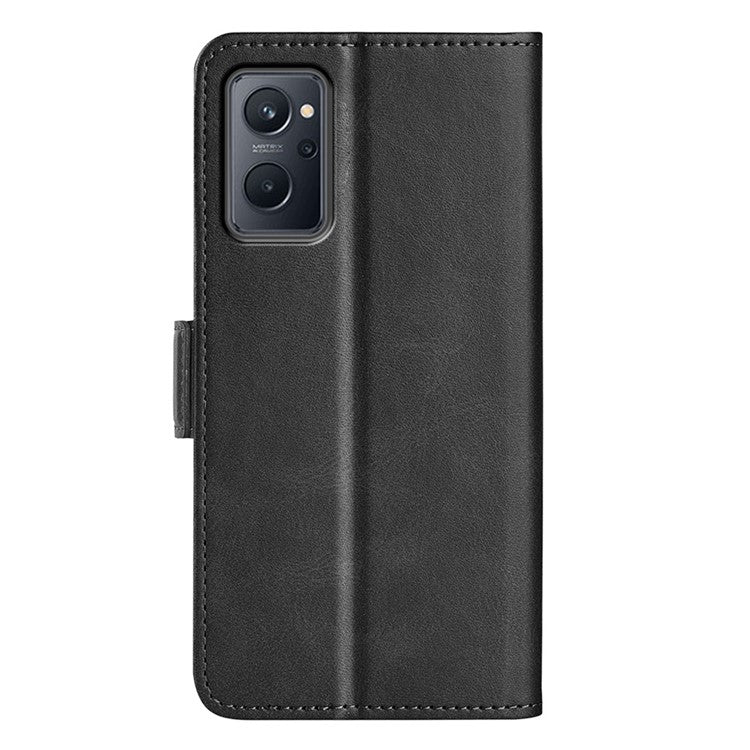 For Realme 9i/Oppo A36 4G/A76 4G Textured PU Leather Magnetic Case Full Body Protective Flip Wallet Phone Cover with Stand Feature - Black