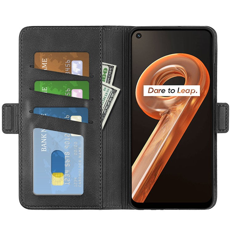 For Realme 9i/Oppo A36 4G/A76 4G Textured PU Leather Magnetic Case Full Body Protective Flip Wallet Phone Cover with Stand Feature - Black