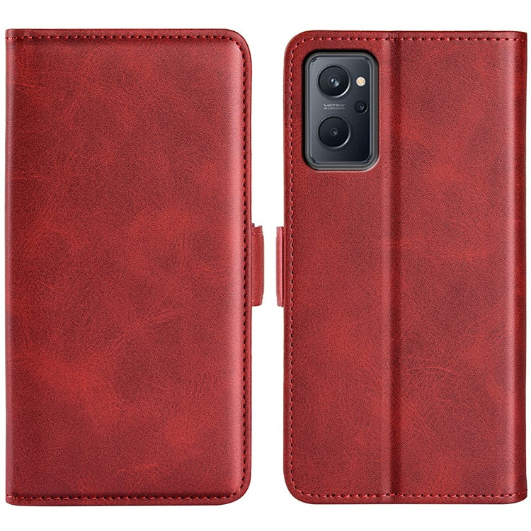 For Realme 9i/Oppo A36 4G/A76 4G Textured PU Leather Magnetic Case Full Body Protective Flip Wallet Phone Cover with Stand Feature - Red