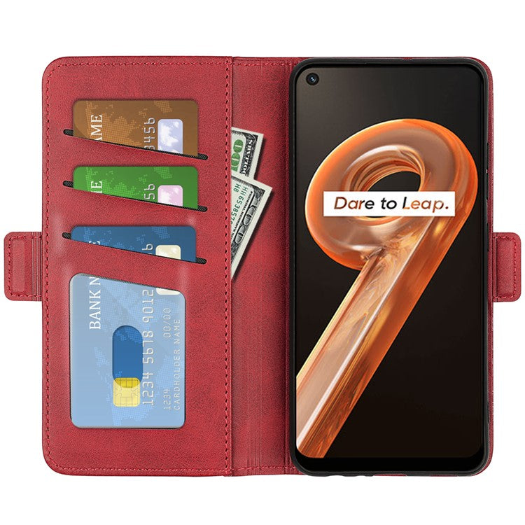 For Realme 9i/Oppo A36 4G/A76 4G Textured PU Leather Magnetic Case Full Body Protective Flip Wallet Phone Cover with Stand Feature - Red