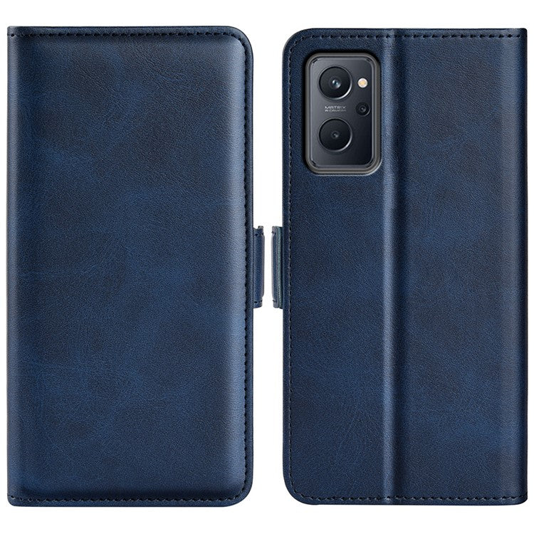 For Realme 9i/Oppo A36 4G/A76 4G Textured PU Leather Magnetic Case Full Body Protective Flip Wallet Phone Cover with Stand Feature - Blue