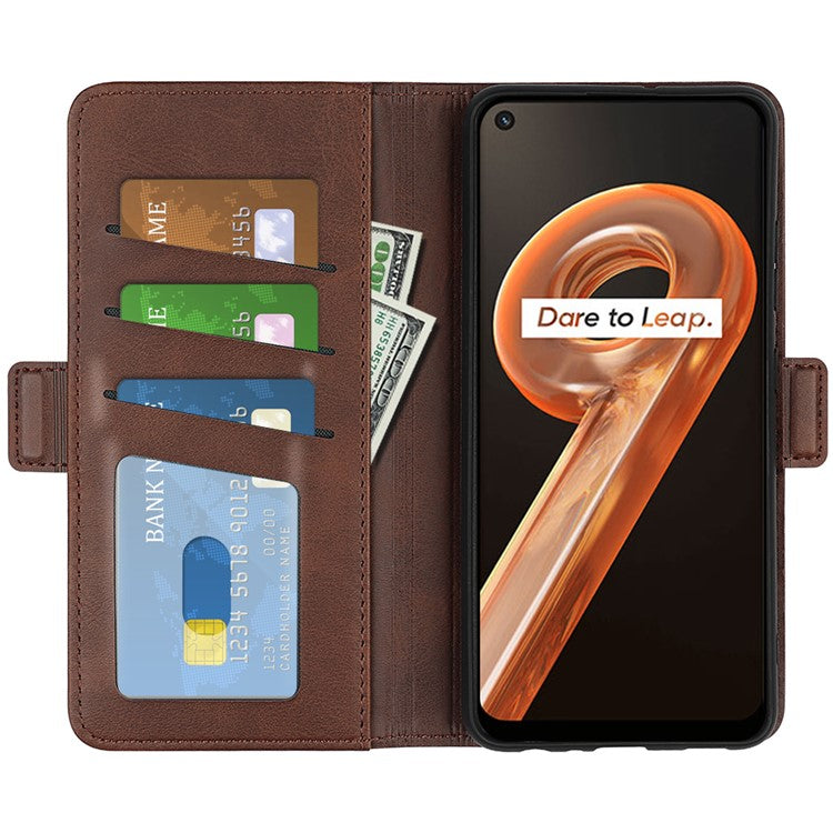 For Realme 9i/Oppo A36 4G/A76 4G Textured PU Leather Magnetic Case Full Body Protective Flip Wallet Phone Cover with Stand Feature - Brown