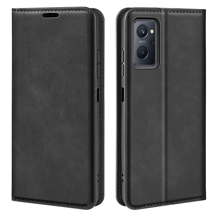 For Realme 9i/Oppo A36 4G/A76 4G Skin-touch Feeling PU Leather Flip Folio Case Wallet Stand Magnetic Closure Shockproof Phone Cover - Black