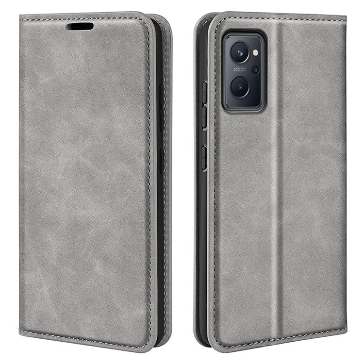 For Realme 9i/Oppo A36 4G/A76 4G Skin-touch Feeling PU Leather Flip Folio Case Wallet Stand Magnetic Closure Shockproof Phone Cover - Grey