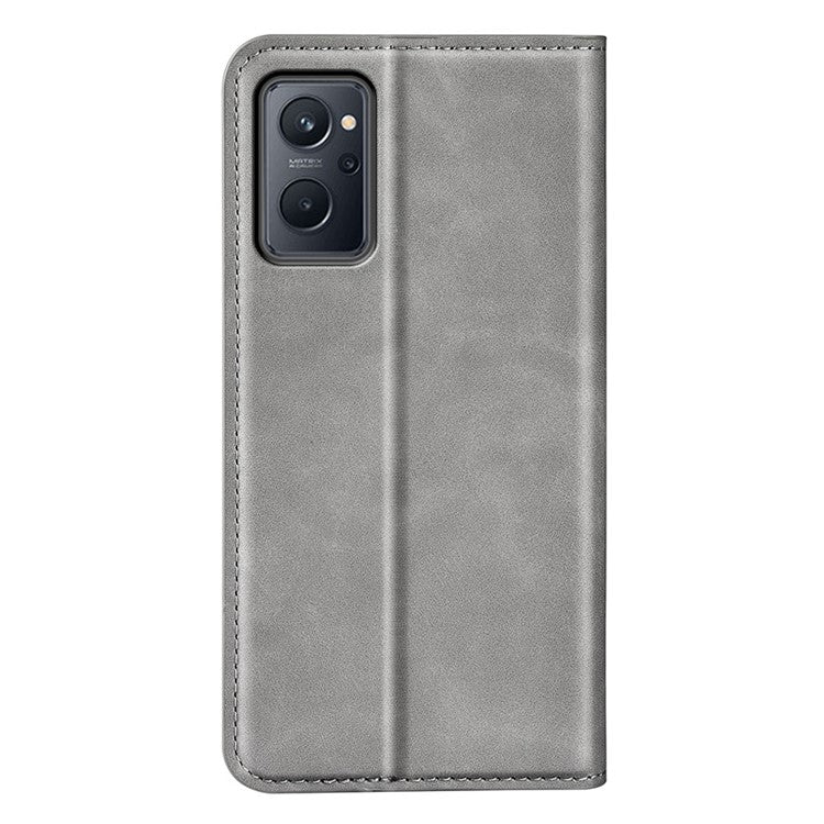 For Realme 9i/Oppo A36 4G/A76 4G Skin-touch Feeling PU Leather Flip Folio Case Wallet Stand Magnetic Closure Shockproof Phone Cover - Grey