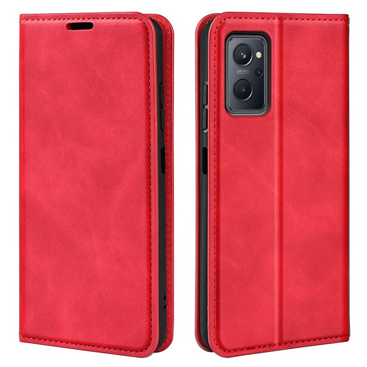 For Realme 9i/Oppo A36 4G/A76 4G Skin-touch Feeling PU Leather Flip Folio Case Wallet Stand Magnetic Closure Shockproof Phone Cover - Red