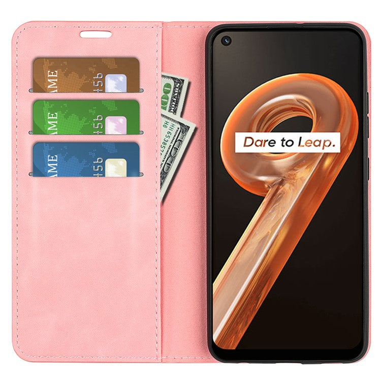 For Realme 9i/Oppo A36 4G/A76 4G Skin-touch Feeling PU Leather Flip Folio Case Wallet Stand Magnetic Closure Shockproof Phone Cover - Pink