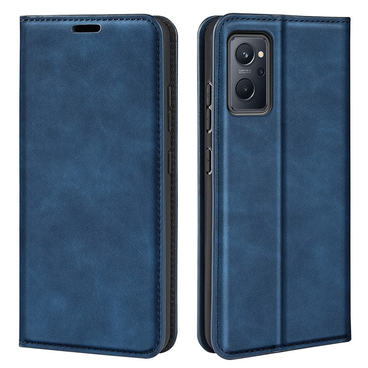 For Realme 9i/Oppo A36 4G/A76 4G Skin-touch Feeling PU Leather Flip Folio Case Wallet Stand Magnetic Closure Shockproof Phone Cover - Blue