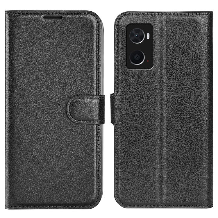 For Realme 9i/Oppo A36 4G/A76 4G PU Leather + TPU Leather Case Wallet Stand Overall Protection Litchi Texture Phone Cover - Black