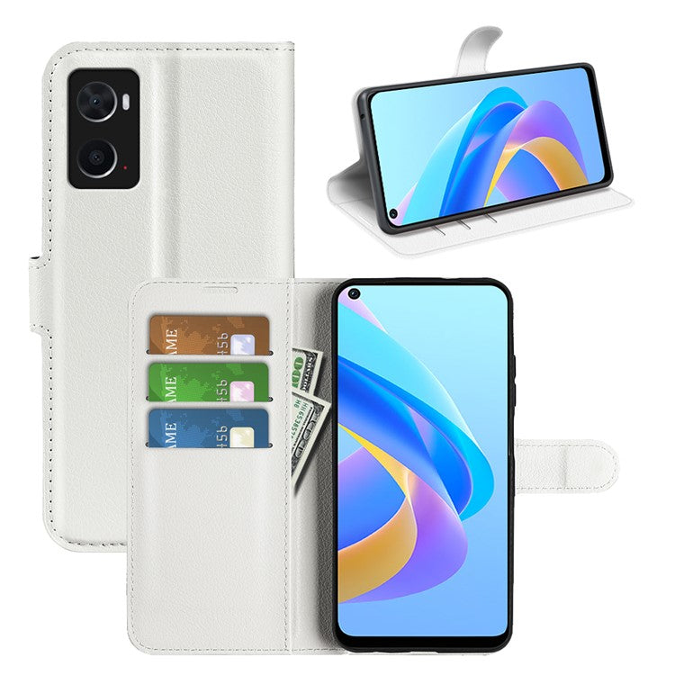 For Realme 9i/Oppo A36 4G/A76 4G PU Leather + TPU Leather Case Wallet Stand Overall Protection Litchi Texture Phone Cover - White